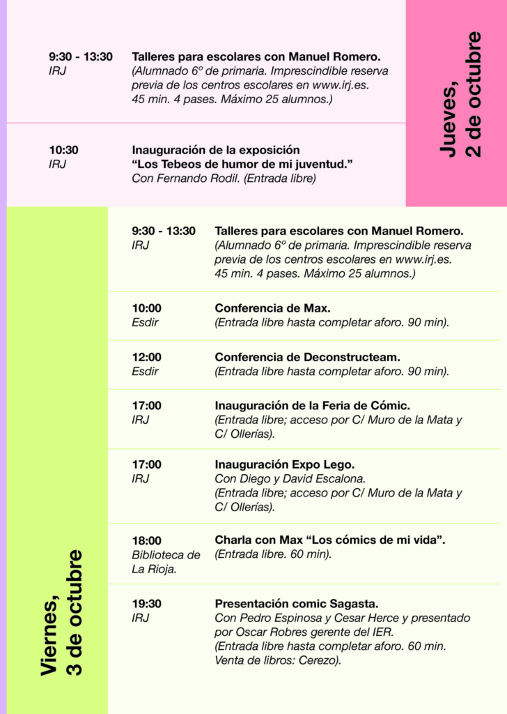 Programación II Festival Rioja Cómic del 3 al 6 de octubre