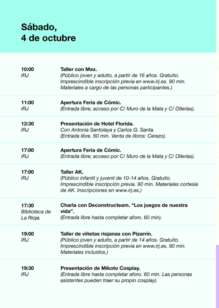 Programación II Festival Rioja Cómic del 3 al 6 de octubre