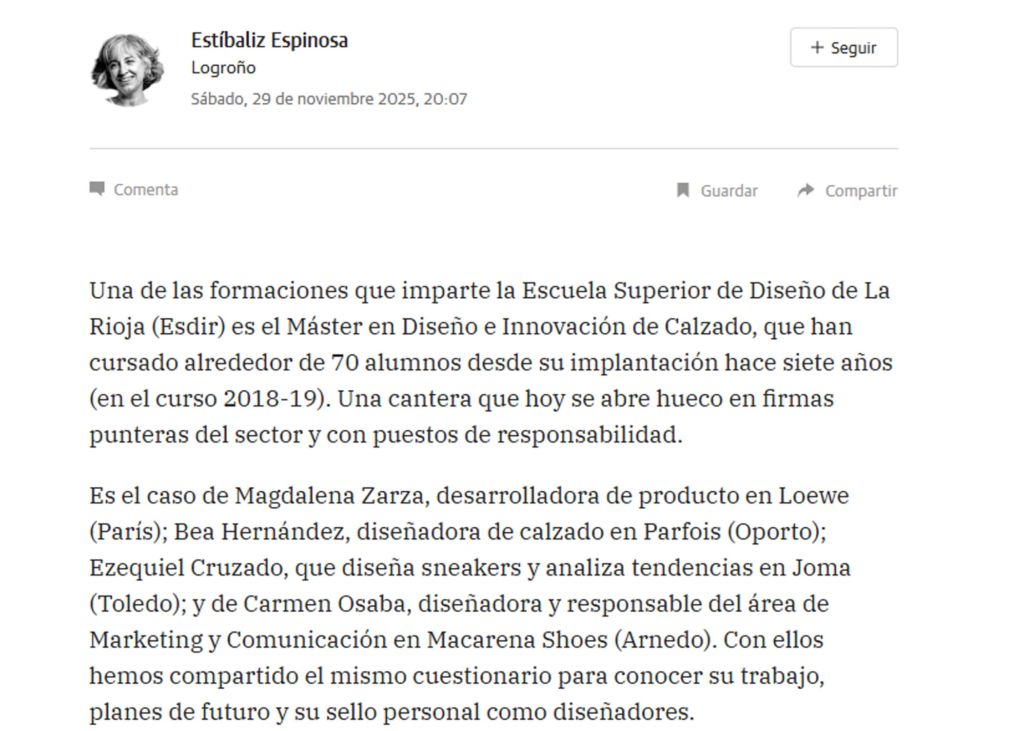 Entrevista a egresados del Máster de Calzado en diario La Rioja